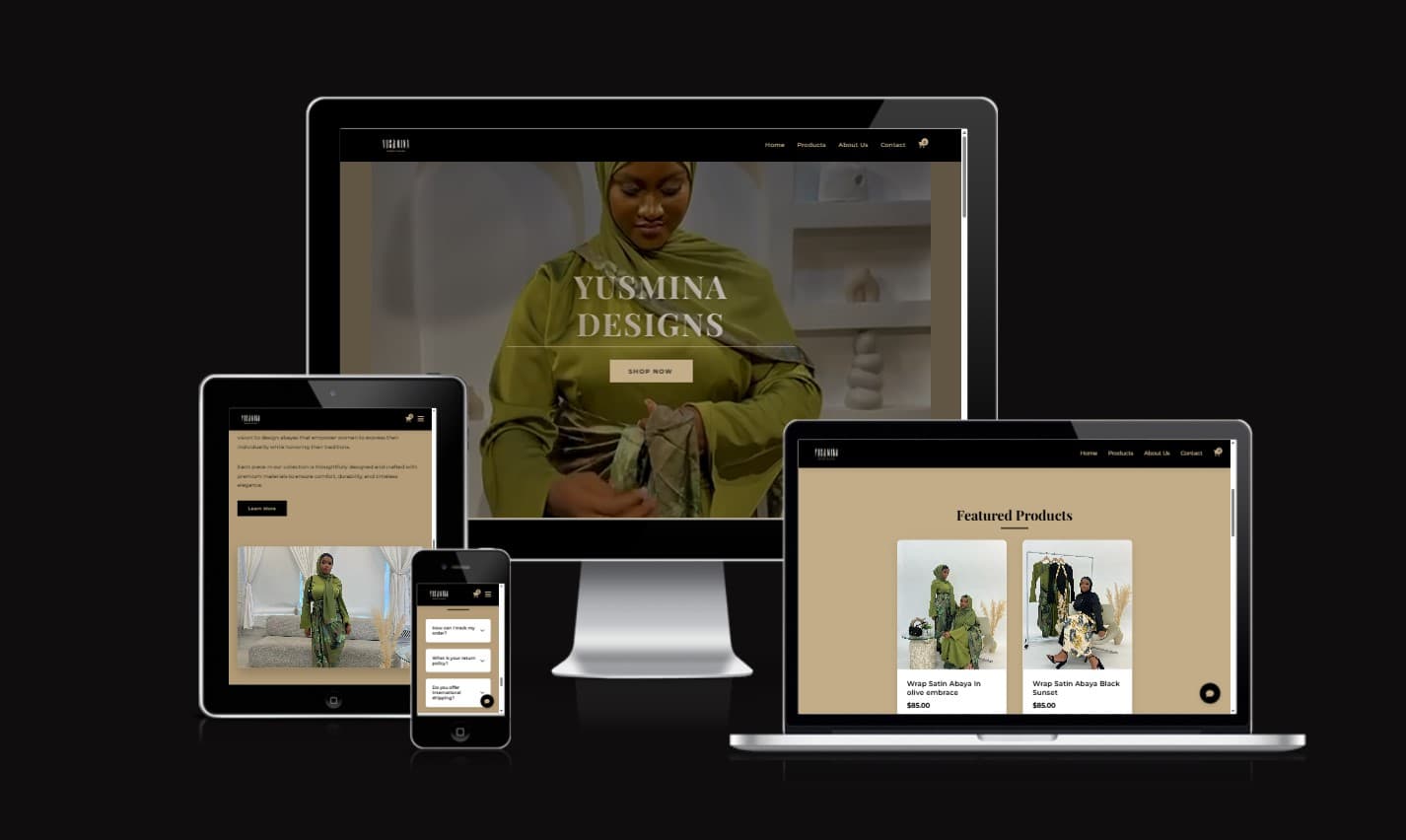 Yusmina Designs ecommerce website